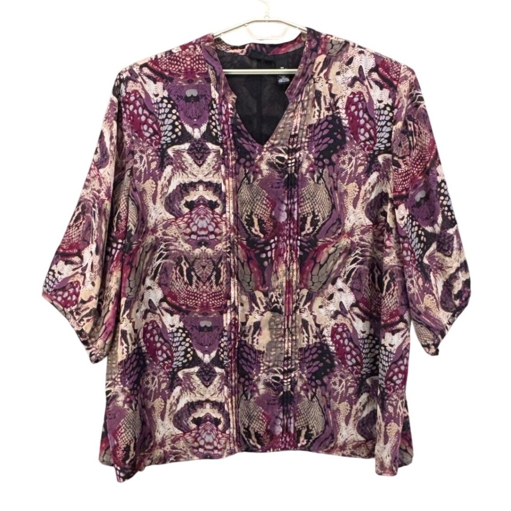Maggie Barnes Womans Peasant Top 5x Crepe Lined Art-To-Wear Abstract Fall Autumn